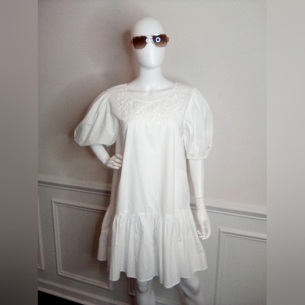 Women's Samson White Puff Sleeve Dress, Size Large, White